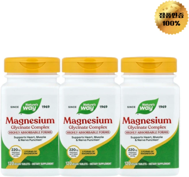 2+1 네이처스 웨이 글리신마그네슘 복합체 220mg 비건 정제 120정, 3개 - 쿠팡