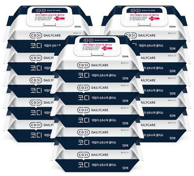 코디 데일리 손소독 물티슈(캡) 50매15팩, 60g, 50매, 15개