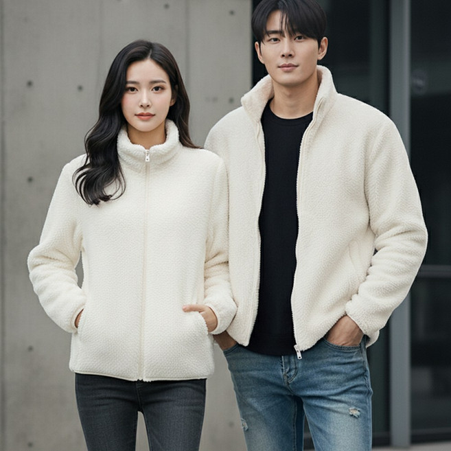 루크 남녀공용 데일리 양면 후리스 겨울 빅사이즈 여성 남성 아우터 따뜻한 반하이넥 긴팔 융털 집업 플리스 점퍼 웜웨어