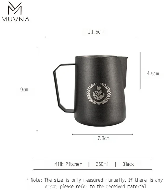 핑크 밀크 거품기 - 600ml 거품기 바리스타용 컵 에스프레소 스팀 피처 라떼 아트/카푸치노/커피/우유용 빈쿠 SUS304 스테인리스 스틸 피처, Black-350ml