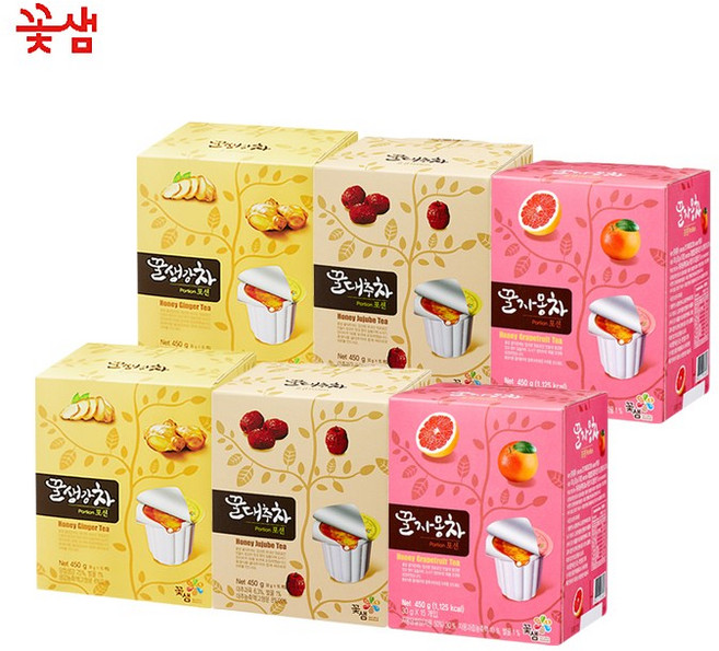 꽃샘 꿀생강2 +꿀대추2 +꿀자몽2 포션 6개 SET, 450g, 1개