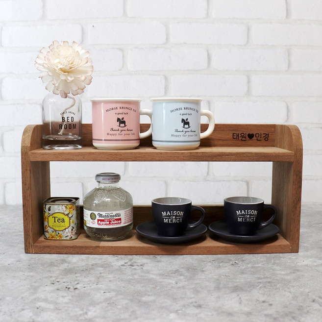 나무로말하다 멀바우 선반 미니 2단 3단 스탠드 주방 식탁 진열대, 2단 + 친환경 바니쉬 도장