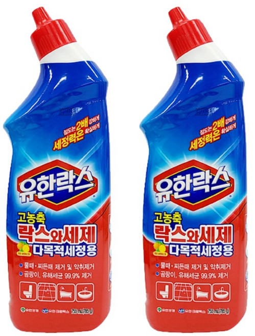 유한락스 변기세정제 2배점도 욕실 묵은때 강력제거 살균 청소세제, 755ml (시트러스향) 2개, 755ml