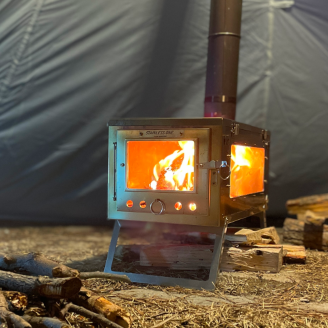 플콘 접이식 백패킹 경량 스테인리스 캠핑 화목난로, 스테인리스원 2면 유리, +스테인리스2m