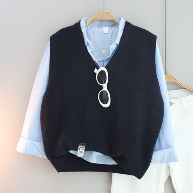 달콩 여성 러시브이넥니트조끼 국내제작 니트 베스트