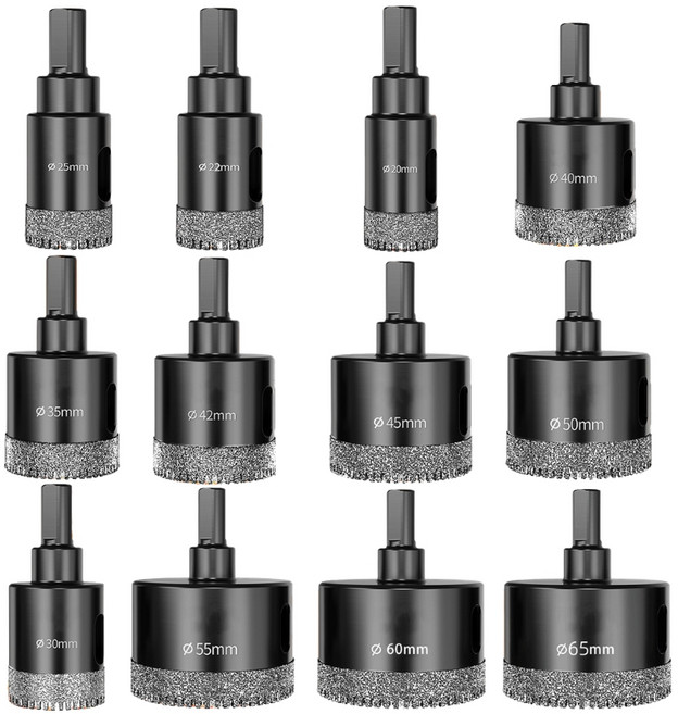 tinduo 타일 플라스틱 유리 홀쏘 20-65mm 12종 세트, 1세트