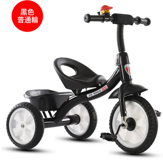 DIU 兒童三輪車腳踏手推車自行車---歲大號嬰幼腳蹬三輪單車童車., 1個, 黑色低端發泡輪小坐無框-無推把:如圖