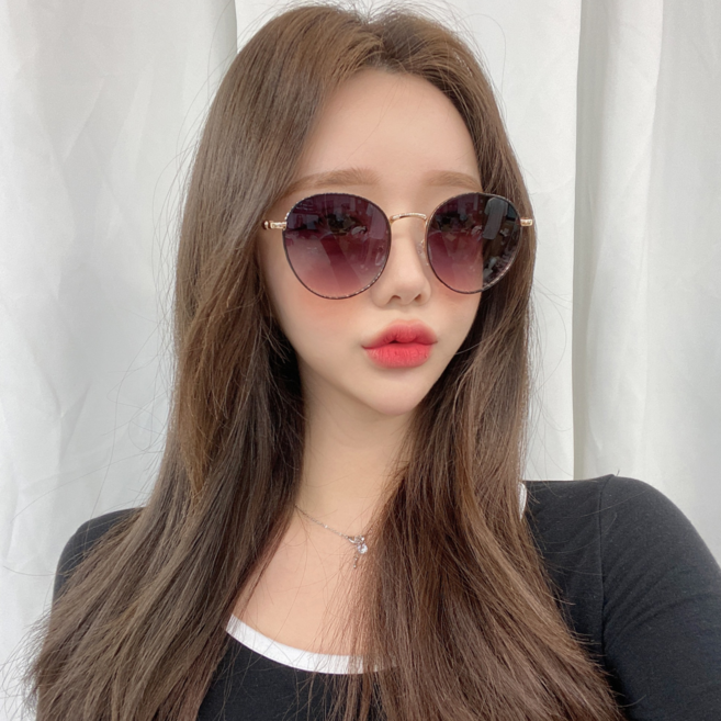 하리몽드 에메랄드 빛 여성 남성 투톤렌즈 원형 메탈 선글라스