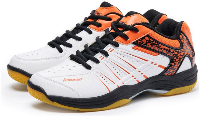 가와사키 스포츠슈즈 K-065D화이트오렌지 남녀 인도어용 탁구 배드민턴화