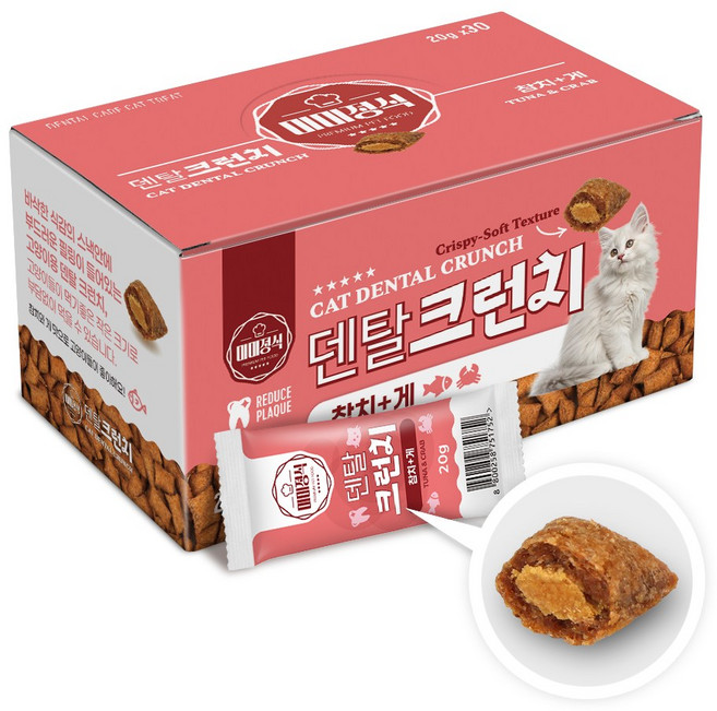 미미정식 덴탈 시리얼 고양이간식, 30개, 20g, 참치+게