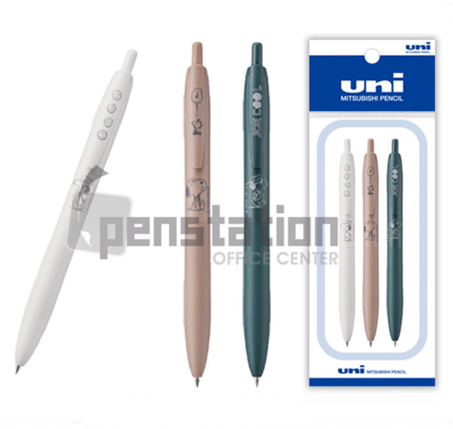 유니 제트스트림 라이트터치 단색펜 PEANUTS 0.5mm 볼펜 세트(한정판), 1세트, 0.5mm 화이트 + 브라운 + 비리디안
