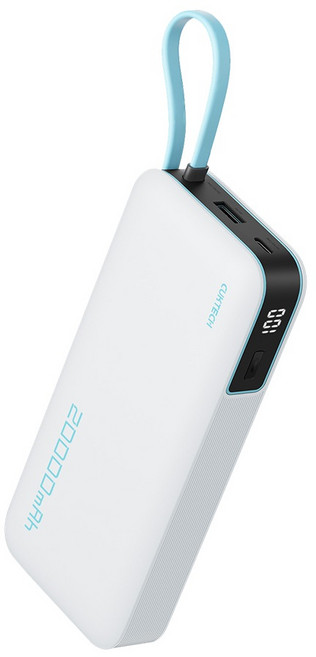 酷態科 CP25 電能塊 自帶線行動電源 20000mAh 55W 輸出 PB200N, 白色 (BSMI / CCC 雙認証),7天, 白色