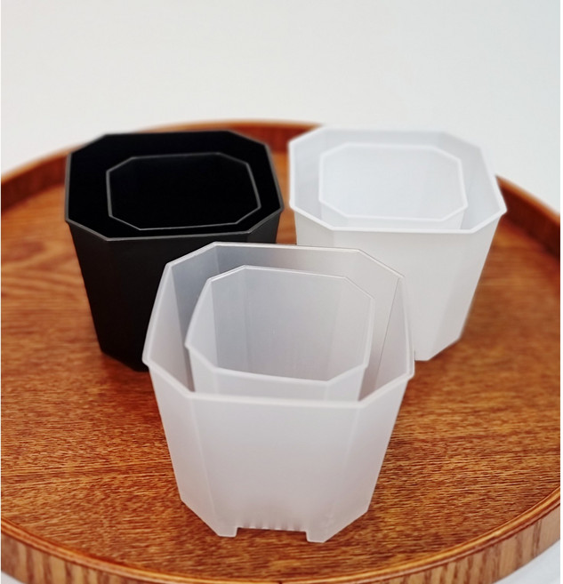 낮은타입)투명 슬릿분 숏타입 슬릿화분 플라스틱 화분 팔각 슬릿분, 검, 1개