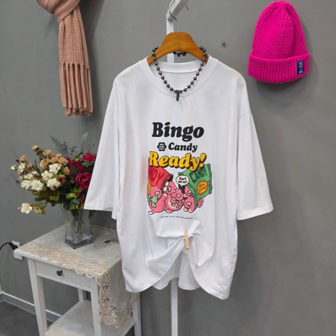 빙고 컬러나염 캐주얼 롱 반팔티셔츠