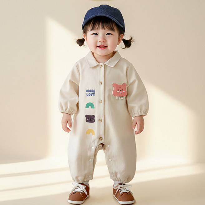 몽실이 데님 카라 우주복 아동 유아용 봄 가을 외출복 올인원 점프수트 남아 여아 커플룩