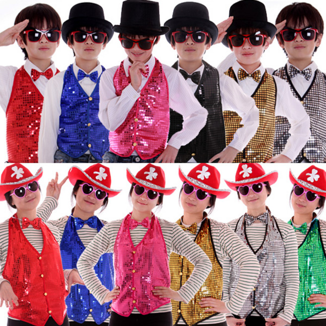 웨이터 조끼 아동 성인 반짝이 스팡클 의상 모자 파티