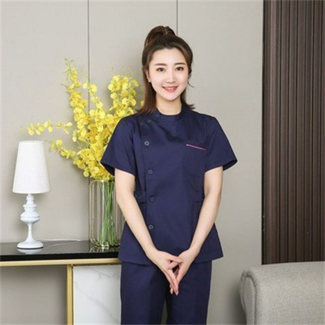 護士服女分體套裝 偏襟立領修身兩件套 短款護工工作服