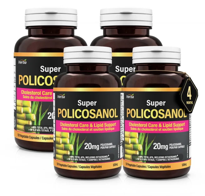 폴리코사놀 20mg 120식물성캡슐 옥타코사놀 62.56%함유 슈퍼 Policosanol 허바 캐나다, 4개, 120정 - 쿠팡