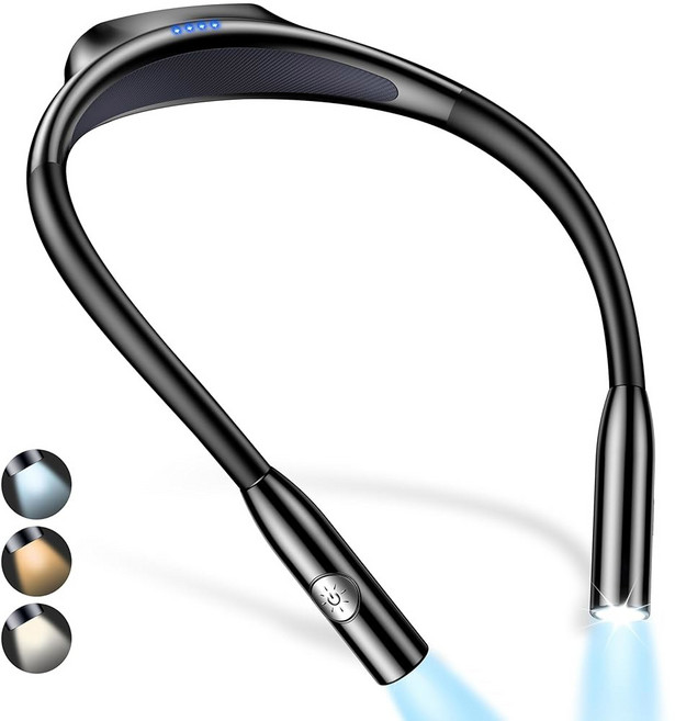 그리틴 LED 목 독서등 침대눈 관리 3가지 색상 희미한 밝기 구부릴 수 있는 팔 80시간 이상의 런타임 라운드 디자인 제작 뜨개질에 편안하고 가볍습니다, Black, 1개