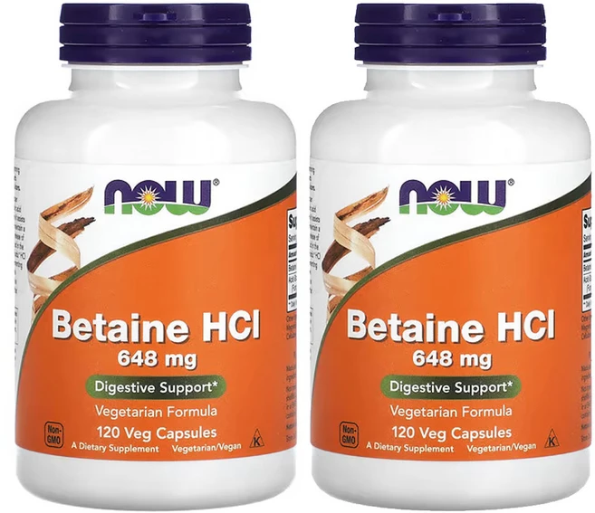 나우푸드 베타인 HCL 648mg 120베지캡슐, 2팩, 120정 - 쿠팡