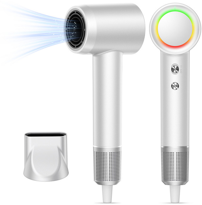 NICESUN 미니 초고속 음이온 드라이기 BLDC 무소음 헤어드라이기+360도 회전 자석식 노즐/자석 필터, 화이트