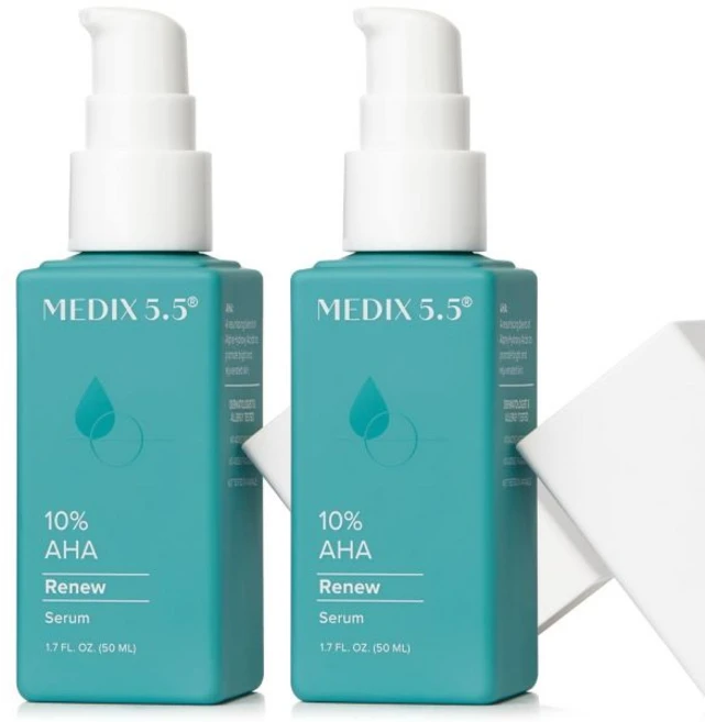 메딕스 5.5 레티놀 바디 로션 + 비타민 F 부스터 세럼 보습제 스킨 케어 세트 크레피 트리트먼트 크림 크림 타겟 처진 & 주름 2PC 세트, 1.7 Fl Oz (Pack of 2), 10% AHA Renew Exfoliating Boos, 1개 - 쿠팡