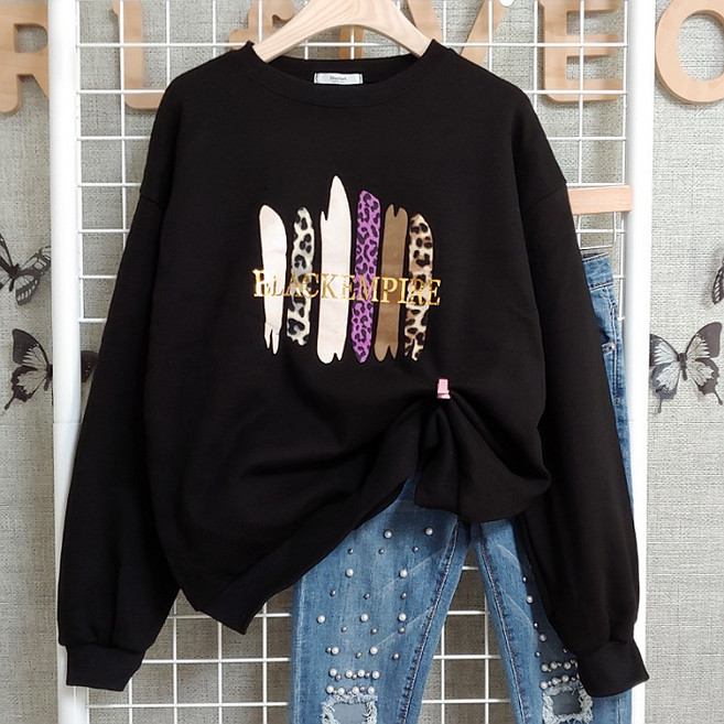 소문난여자옷 라운드 호피 포인트 맨투맨 티 핏이쁜여자맨투맨