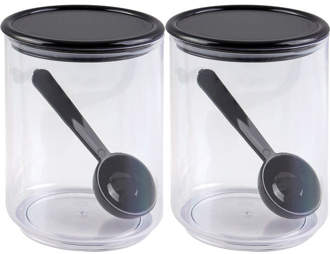 뉴 원형단지 3호 스푼 포함 조미료 양념통 설탕 소금 고춧가루 소스보관, 780ml, 블랙, 2개