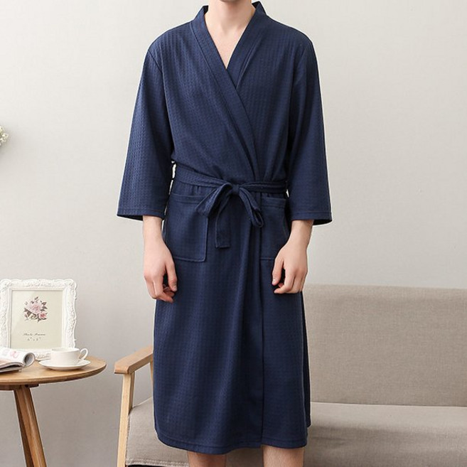 딜라이트홈 흡수력좋은 부들 와플 프리미엄 호텔가운 샤워가운, 네이비 남성용, 1개