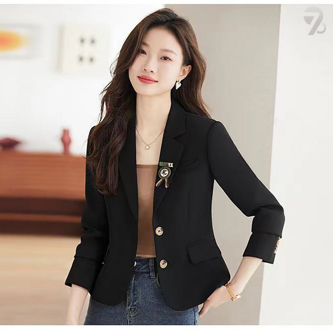 8위 - 708090 여성용 블랙 숏 정장 코트 캐주얼 자켓