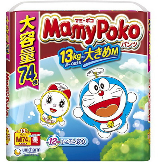 unicharm 嬌聯 男女通用 嬰兒寶寶防漏褲 胖丁褲型 6-13kg, 74入, 中型(M)