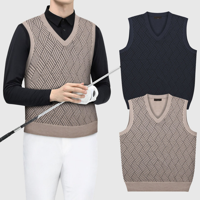 남자 골프조끼 봄 여름 사계절 브이넥 얇은 남성 골프웨어 상의 골프복 니트조끼 빅사이즈