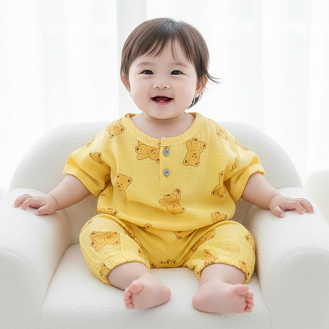 몽실이 베어 거즈면 칠부 상하복 여름 외출복 상하세트 유아 여아 남아