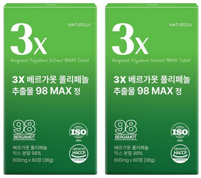 3X 베르가못 폴리페놀 추출물 98MAX 60정 스페인산 아티초크 BPF, 1개