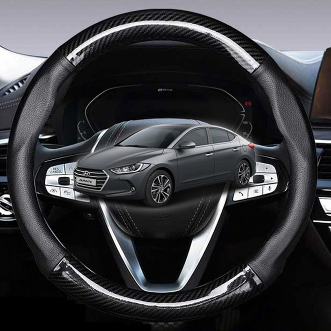아반떼AD핸들커버 차량용 카본 자동차 핸들 가죽 원형 D컷, D컷_레드