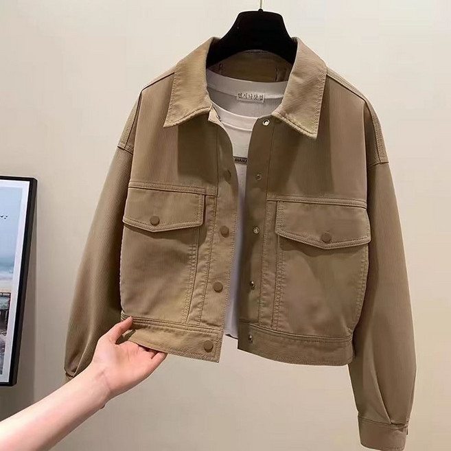 FANSYLI 여성 청자켓 루즈핏 캐주얼 카고 점퍼 봄가을 숏 통근 코트 빅사이즈 간절기 XR2601J09