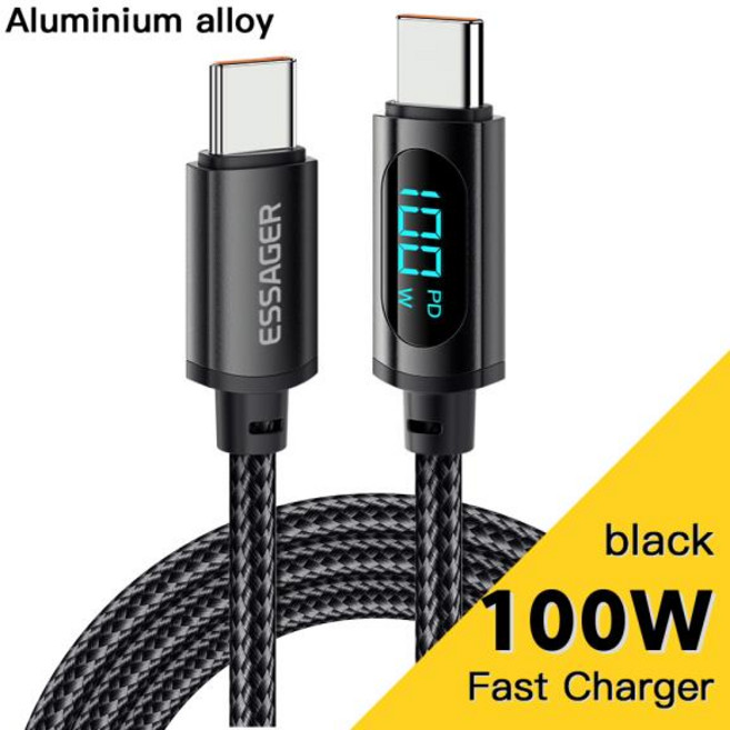 PD 100W USB C 타입 케이블 USB C 7A 고속 충전 와이어 코드 OPPO Realme 화웨이 포코 삼성 디스플레이 케, 1m, 01 100W Black Cable 1, 1개