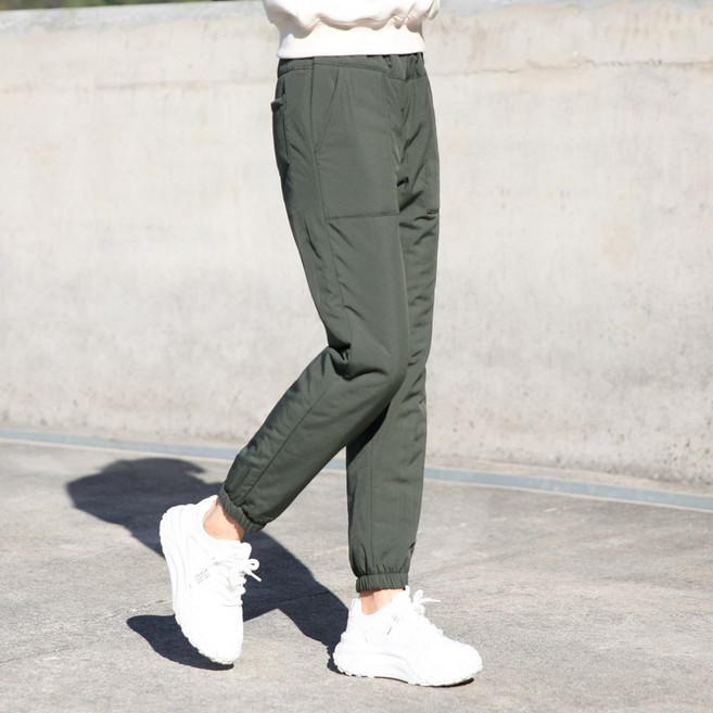 동대문스타일 여자 패딩바지 사각 패널 포켓 밴딩 조거 겨울 보온 팬츠 여성 방한 누빔 밴드 PANTS