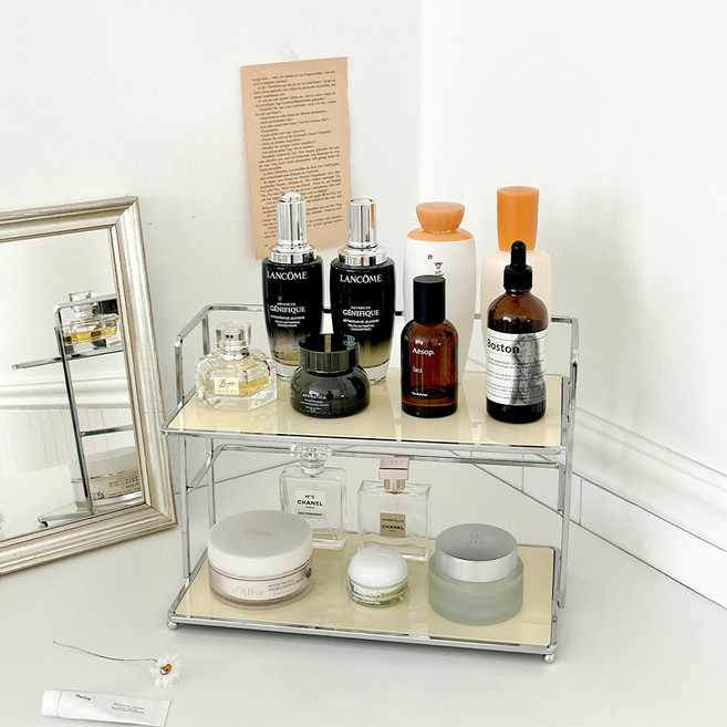 홈비 미드센츄리 2단 스퀘어 화장품정리함 화장대 향수 정리 트레이, 버터, 1개