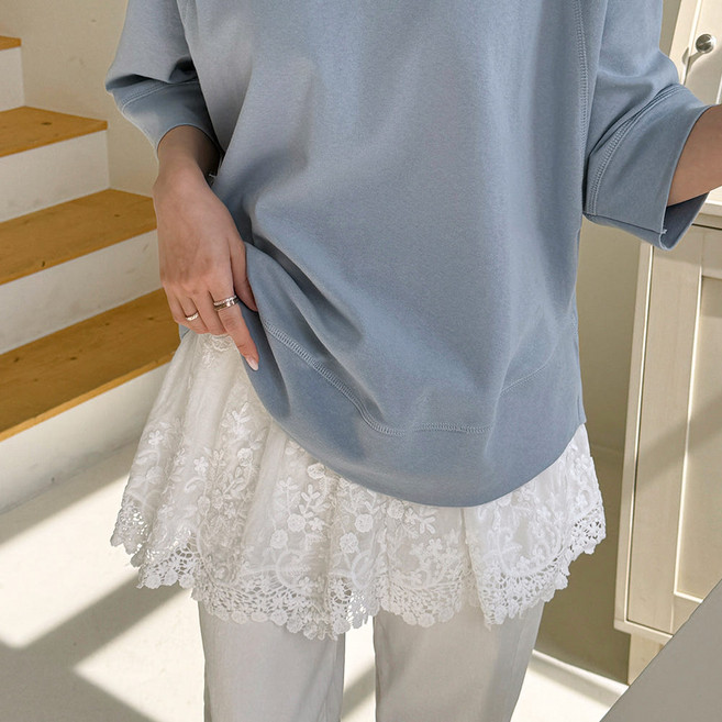 데일리앤 포츈 플라워 자수 펀칭 레이스 프릴 미니 스커트 레이어드 시스루 밴딩치마