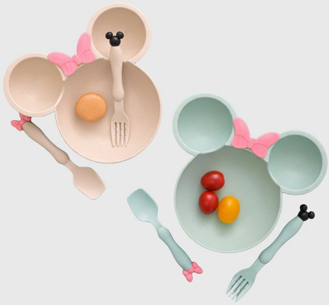 다로엘 유아 어린이 캐릭터 식판 세트 1+1, 1세트, 식판+스푼+포크, 포근그린+푸딩베이지