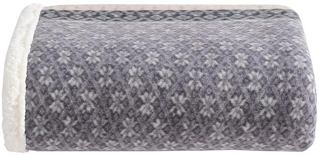 Eddie Bauer 플리스 담요 페어 아일 카키 양면 셰르파 커버 컬렉션 소파용, Fair Isle Dark Steel