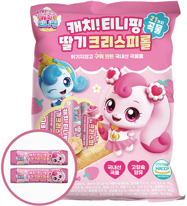 개미 캐치티니핑 딸기 크리스피롤, 딸기크리스피, 150g, 4개