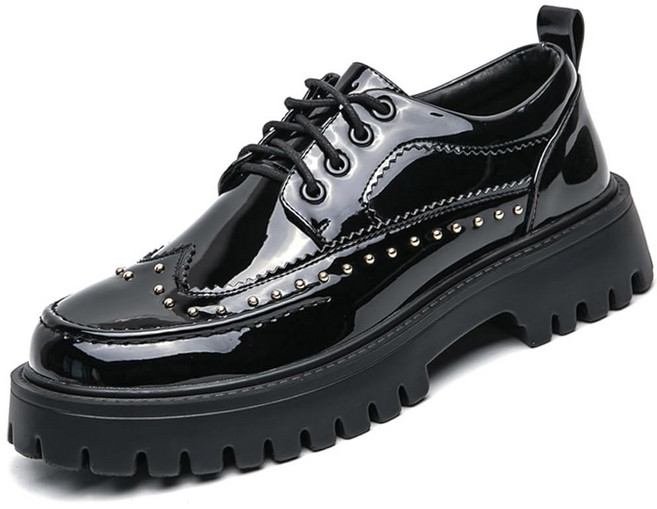 남성 특허 가죽 플랫폼 드레스 슈즈 클래식 라운드 토 두꺼운 러그 밑창 레이스 업 옥스포드 컴포트 블록 힐 더비 비즈니스 캐주얼 슈즈