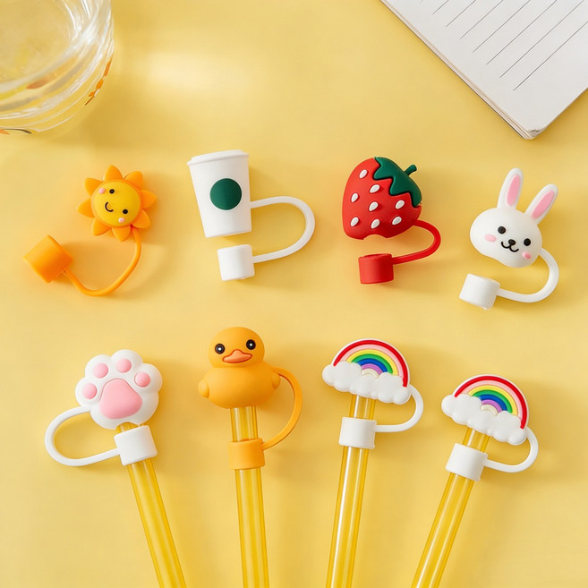 Little shop 可愛造型矽膠吸管套, 蜜桃, 1個