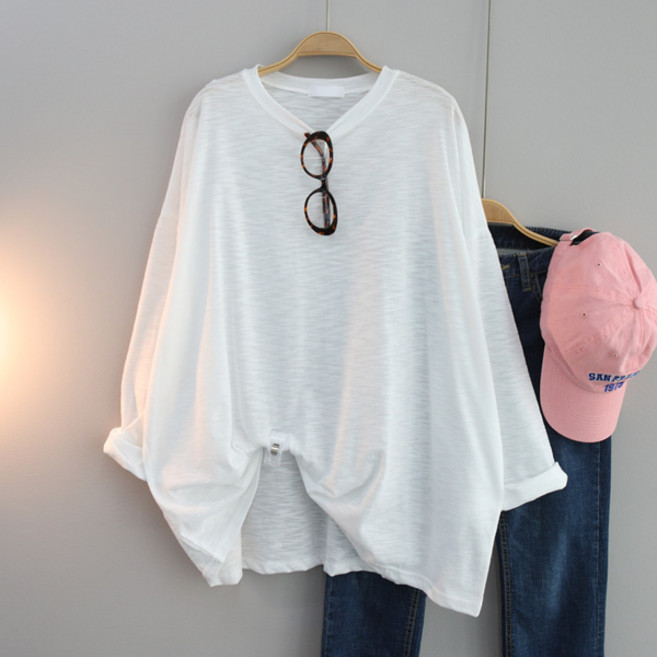 달콩 여성 빅사이즈 여름긴팔티 루즈핏 여리여리 꾸안꾸 세이드슬라브박스티