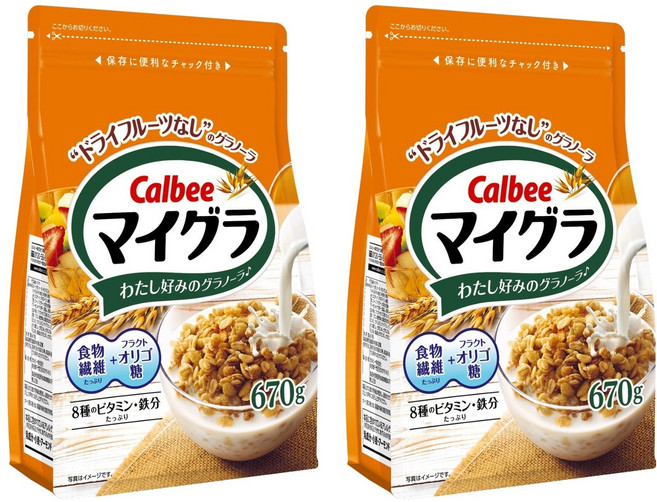 Calbee 카루비 마이그라 아침 식사대용 그래놀라 곡물 시리얼, 2개, 670g