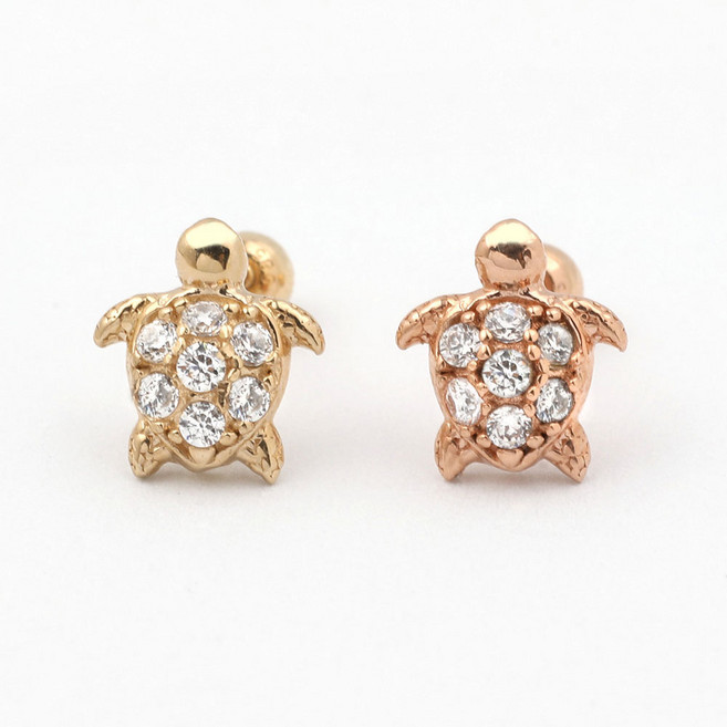 언쉬주얼리 14K 터틀 거북이 풀스톤 피어싱