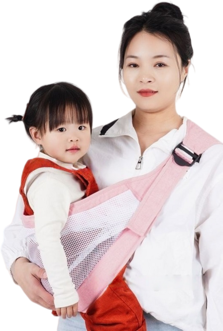 嬰兒背帶背巾 斜挎式透氣款, 改良版（粉白）透氣款