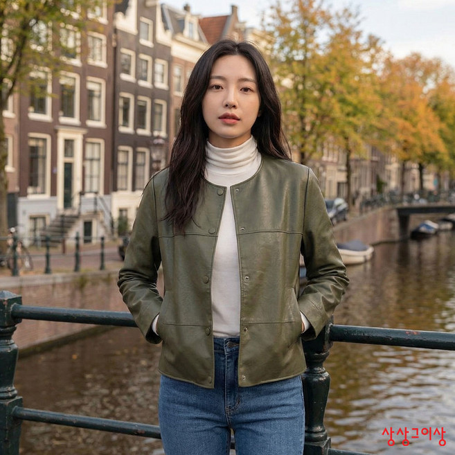 상상그이상 여성용 미니 가죽자켓 노카라 라운드넥 소프트 레더 크롭 라이더 레이어드 색감이 예쁜 후드티 코디 간절기 5컬러 슬림핏 포켓 데일리 코디룩